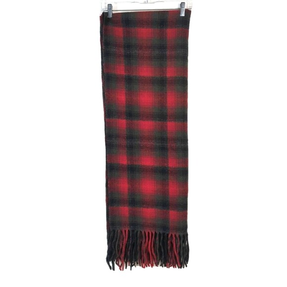 Pendleton Virgin Wool Fringed Throw Blanket Vintage Red Gray Plaid 70 x 54 USA - Picture 1 of 7
